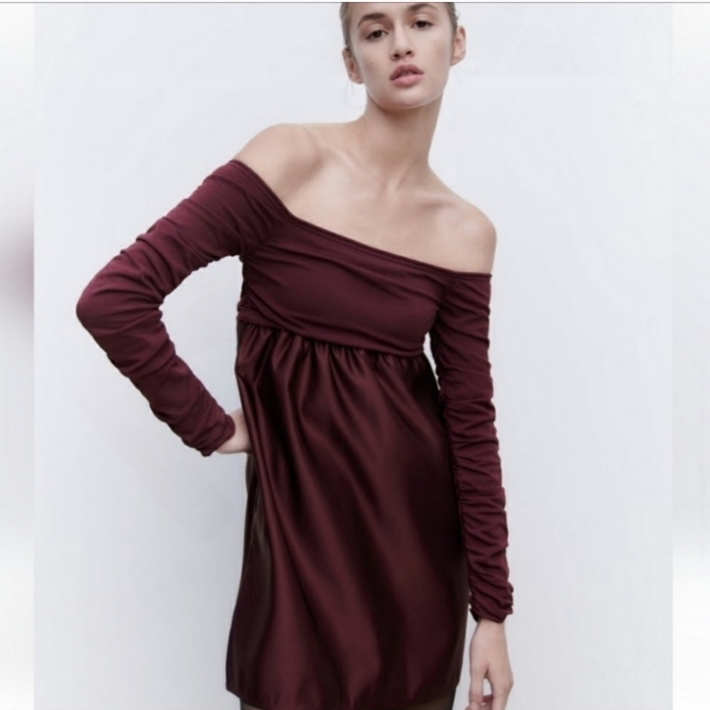Zara maroon combination knit dress